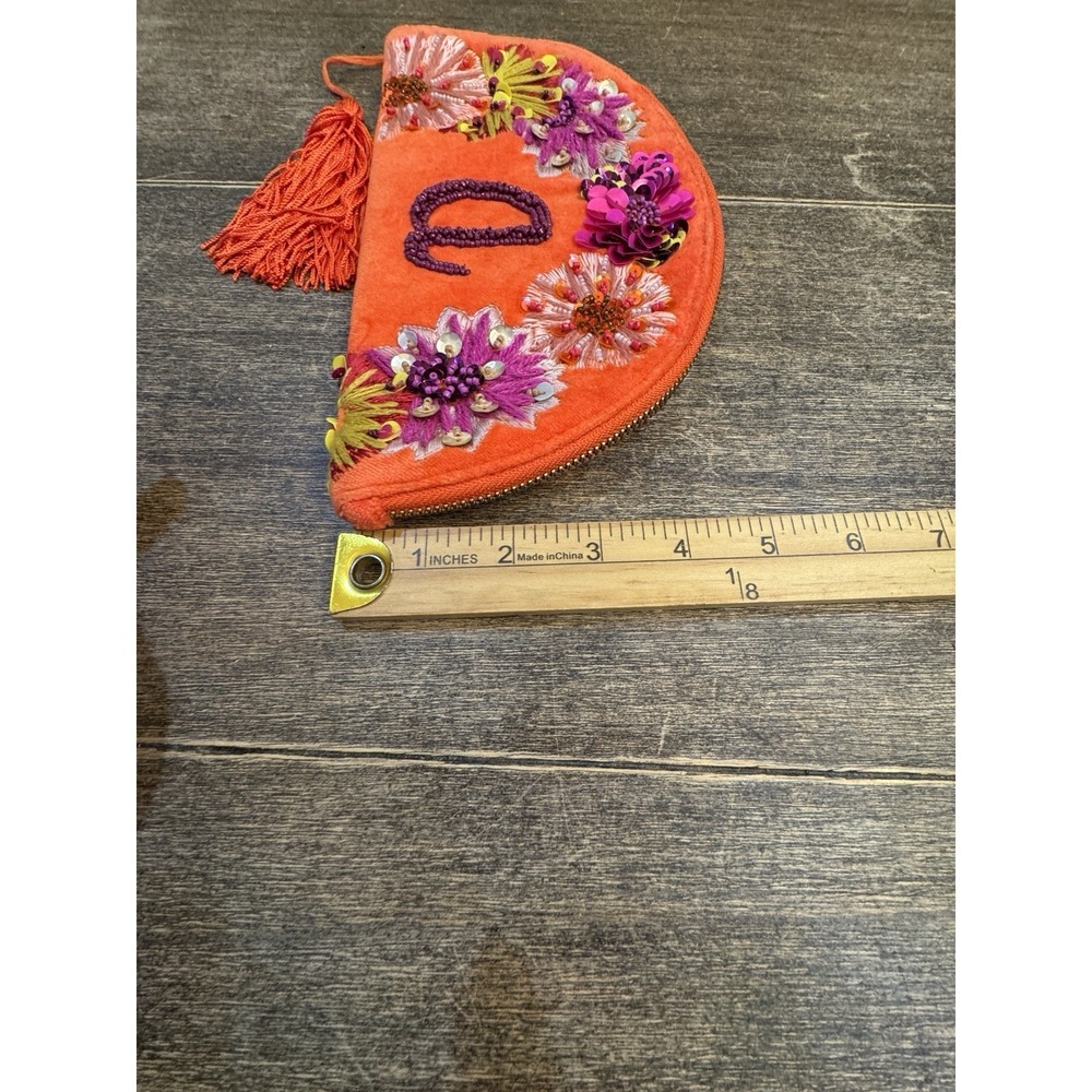 Anthropologie Monogram Crescent Pouch Orange with purple monogrammed A - Picture 5 of 10